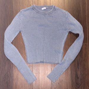 Blue Gray Ribbed Long Sleeve Top